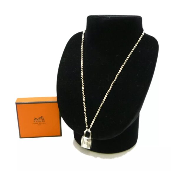 Authentic HERMES Cadena Motif Padlock Necklace 925 Sterling Silver - Picture 1 of 12